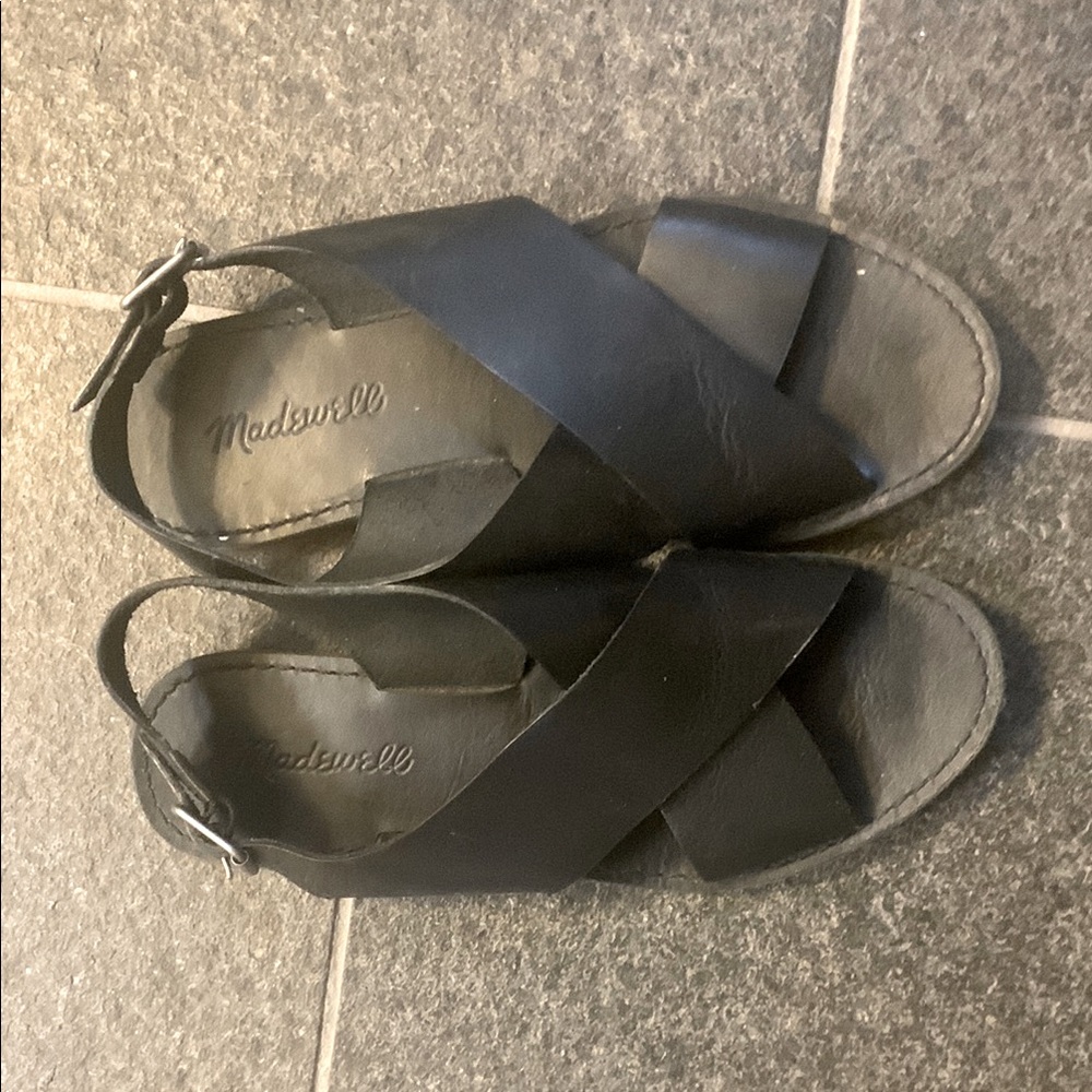 Madewell Black Leather Crossover Sandals